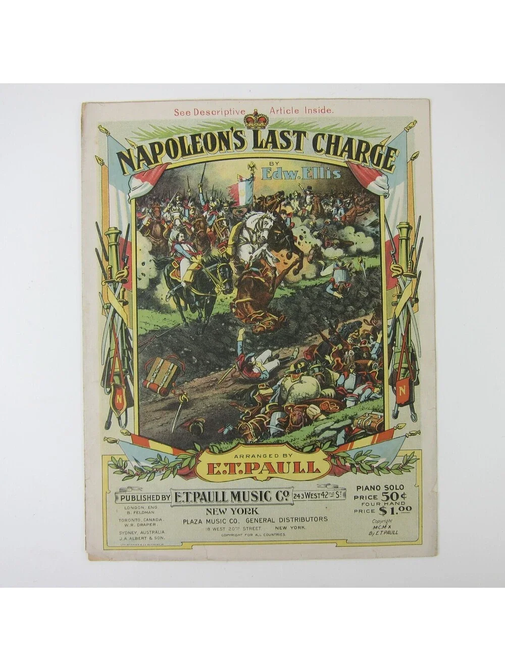 Sheet Music Napoleon's Last Charge Waterloo Edward Ellis E.T. Paull Antique 1910